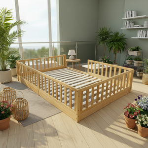Letto in Legno Massello Stile Montessori con Ringhiere e Porta, Comoda Culla in Legno Adatta <span class=keywords><strong>per</strong></span> una Camera da Letto - Product Image 1