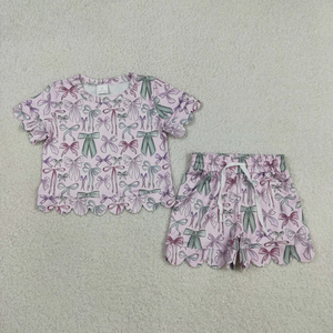 Summer New Casual Kids Girls <b>Clothes</b> Set Green Sleeveless Tank Top and Skort Pink Trim 2-piece Outfit with Bow - Product Image 5