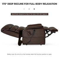 Chaise élévatrice à puissance de 500 LBS pour les utilisateurs grands et grands, avec massage et chaleur à 4 points, inclinaison profonde à 170 ° pour une relaxation complète du corps