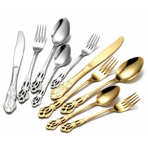 Royal Court Stainless Steel Cutlery: Retro Embossed Knives, Forks, <b>Spoons</b>, Creative Hollowed-out <b>Coffee</b> <b>Spoons</b>, Dessert <b>Spoons</b>, - Product Image 1