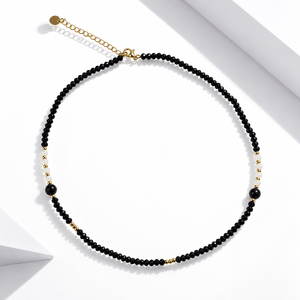 Collier de perles en cristal noir et blanc, perles facettées en acier inoxydable, bijoux symétriques réglables - Product Image 1