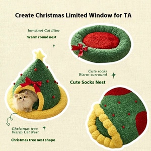 Warmes XL-Katzen nest des neuen Jahres Nettes, halb geschlossenes, atmungsaktives Weihnachts bett für Katzen und Hunde für <span class=keywords><strong>Amazon</strong></span>-Großhandel - Product Image 4