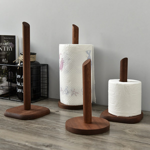 Cross-border wholesale walnut-colored solid wood <b>kitchen</b> toilet <b>paper</b> holder, ebony <b>paper</b> towel holder, dining table upright, - Product Image 1