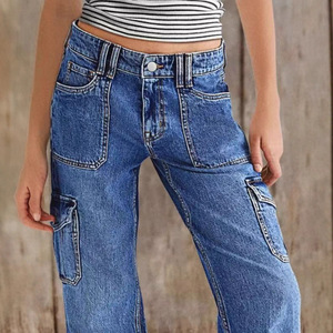 Fornitura all'Ingrosso di Jeans Classici a Gamba Dritta per Donna per il Mercato Internazionale, <span class=keywords><strong>Pantaloni</strong></span> Lunghi alla Moda con Grandi Tasche - Product Image 3