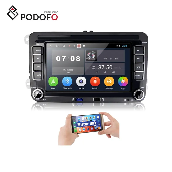 Podofo Double Din Android Autoradio 7 "Autoradio WIFI GPS USB Pour VW/Skoda/Seat/Octavia/Golf 5/6/Touran/Passat B6/B7/Jetta