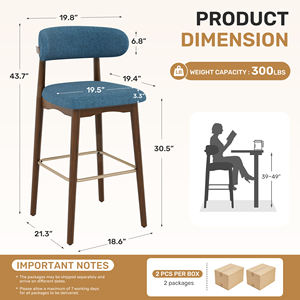 Sillas de Barra Altas de Metal Resistente con Patas de Madera de Caucho y Respaldo Ergonómico para Bar en Casa y Comedor - Product Image 2