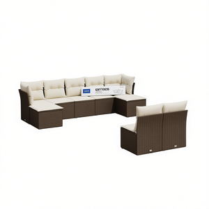 Ensemble de canapés de jardin modulaires en rotin brun, meubles d'extérieur confortables avec coussins en mousse haute densité pour usage en terrasse - Product Image 1