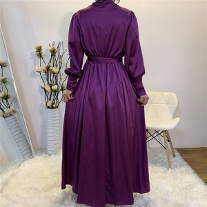 Moyen-Orient turquie Satin nouvelle mode femmes longue robe col en V dubaï islamique robe musulmane - Product Image 2