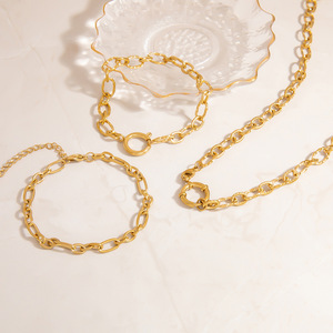 Stainless Steel Jewelry <b>Set</b> Geometric Oval Chain Necklace <b>Bracelet</b> Unisex Fashion Jewelry - Product Image 1