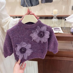 Tongxingyuan Girls Purple Floral Sweater Tutu Skirt Set Thickening Cotton Autumn Winter Princess Outfit - Product Image 4