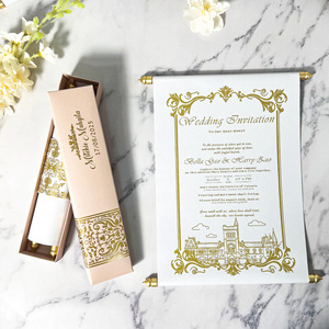 Tarjetas de Invitación de Boda con Lámina Dorada de Lujo, Elegantes Invitaciones de Ceremonia Vintage Retro con Caja de Regalo - Product Image 6