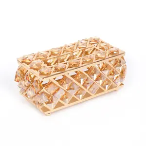 豪华婚礼家居装饰金属水晶串珠长方形纸巾盒支架