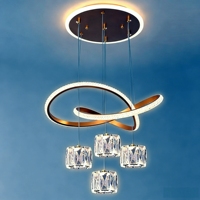 Lustre moderne à LED pour salle à manger, suspension réglable, abat-jour en cristal cubique, lampe suspendue de luxe en fer et acrylique, luminaire de plafond