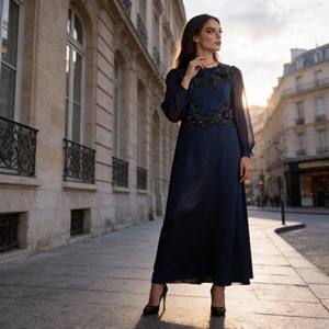 Abaya de luxe en polyester avec strass thermocollants pour femmes musulmanes, robe élégante, fournisseur en gros sur mesure - Product Image 3