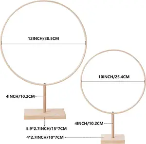 Tailai Wooden Ring Centerpiece for Table Bamboo Hoops Ring Centerpiece with Stand Wooden Hoops For Crafts
