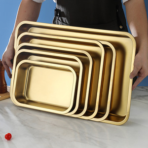 Stainless Steel <b>Gold</b> <b>Serving</b> <b>Tray</b> Rectangular With Lid Microwave Safe For Food Storage And Cooking - Product Image 3