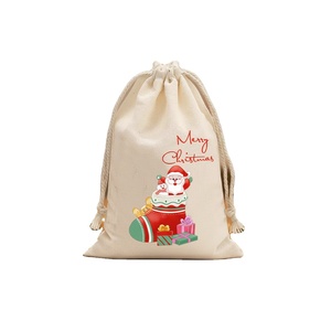 <b>Personalised</b> Christmas Sublimation Gift Pouch Cotton Canvas Santa Sacks Packaging <b>Drawstring</b> <b>Bag</b> - Product Image 1