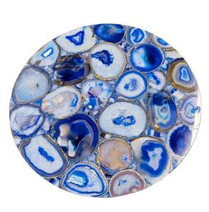 Plateau de table basse en agate bleue de luxe, poli, rond, en pierre précieuse, taille personnalisée, table console, table en pierre moderne artisanale, décoration - Product Image 1