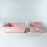 Boîtes d'emballage en papier personnalisées avec logo, design rose bonbon, poulet frit, charcuterie, sandwich, avec couvercle transparent