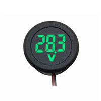 Voltmeter digital DC 4-100V dengan tampilan LED digital, bentuk melingkar, dua kabel, dilengkapi proteksi koneksi terbalik.