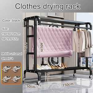 Double-<b>Rod</b> Thick Metal Cloth Rack Hooks 150cm Large Capacity Clothing Bedding Bag Organizer Modern Garment Rack for Living Room - Product Image 4