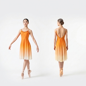 Robe de performance de ballet sur mesure, orange ombré, costume de danse contemporaine, robe fluide en mousseline pour performance solo sur scène - Product Image 2