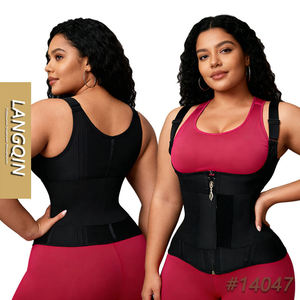 LANGQIN Women's Thick Breathable High Compression Mesh Tulle Corset Waist Cincher Double Zipper Design Adjustable Shoulder Strap - Product Image 1