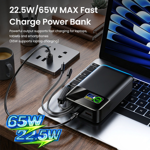 Banco de Energía de Alta Capacidad de 65W y 30000mAh con Cables Dobles Integrados, Correa, Pantalla LED y 4 Puertos de Carga Rápida, Batería Externa para Camping - Product Image 6