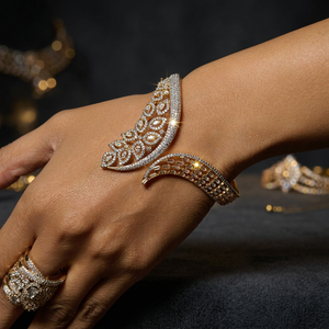 Women Gold Plated Cuff Bracelets With Marquise Cut Diamond Channel Setting Wings Shape Classic Wedding Jewelry - Product Image 3