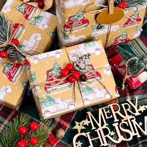 MAYPLUSS Kraft Christmas <b>Wrapping</b> <b>Paper</b> Roll 17 Inch X 33 Feet Red Vintage Truck Pattern Recyclable <b>Paper</b> - Product Image 6