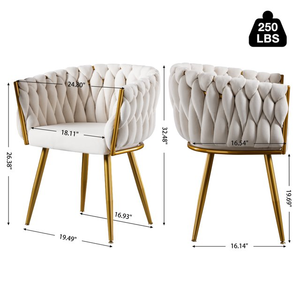 Chaises de salle à manger en velours rembourré tissé tufté moderne de luxe avec pieds en métal doré pour salon chambre cuisine - Product Image 4