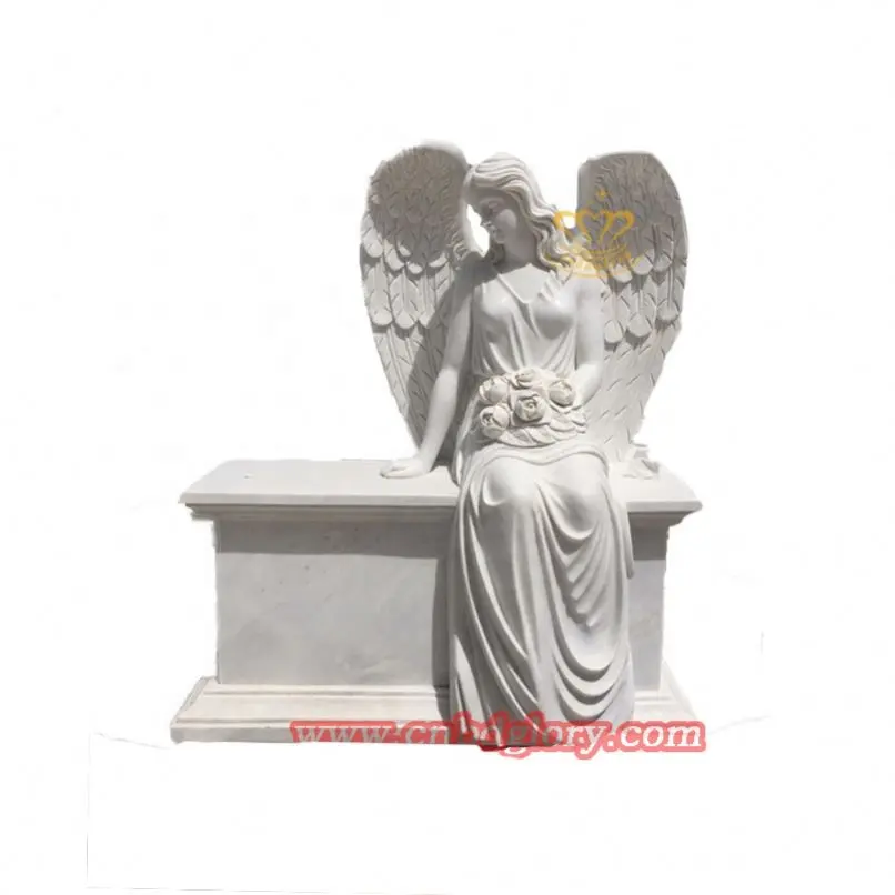 Top Quality Cemetery monument design stone crafts art sculpture Marble Angel Tombstone