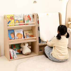 Étagère Montessori pour tout-petits à 3 niveaux en bois, présentoir à livres, tableau magnétique, rouleau de papier, chevalet d'art pour enfants, mobilier de chambre d'enfant - Product Image 2