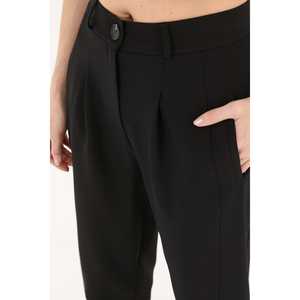 Pantalon droit beige taille haute pour femme avec plis avant et fermeture boutonnée, anti-plis - Product Image 6