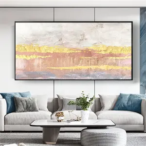 100% Hand painted Modern Abstract Oil Painting Office Living Room Decor Wall Art gold and pink Canvas Painting