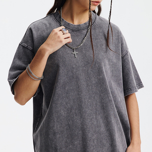 Camisetas de Verano para Mujer de Buena Calidad, 100% Algodón Lavado, Estilo Vintage, Corte Cuadrado, Camisetas Lisas de Marca de Moda para Mujer con Logotipo, Camiseta China - Product Image 3