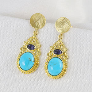 ต่างหูชุบทองสีเทอร์ควอยซ์925สำหรับผู้หญิงต่างหูเงินสเตอร์ลิงสำหรับงานแต่งงานงานหมั้นวันครบรอบ - Product Image 3