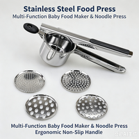 Presse alimentaire manuelle en acier inoxydable avec 4 moules interchangeables, robot culinaire multifonction pour bébé et presse à nouilles