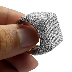 925 <b>Silver</b> Moissanite Cuban <b>Ring</b> Micro Insert Pave Set Hip Hop Band <b>for</b> <b>Men</b> Wedding Party Jewelry - Product Image 4