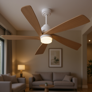 Ventilatore da Soffitto LED Moderno da 52 Pollici con 5 Pale in Legno Massello, Motore DC, Telecomando, Luce Dimmerabile, Montaggio a Filo, Illuminazione per Interni - Product Image 2