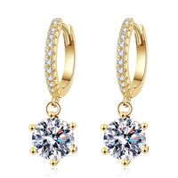 Usine en gros 925 boucles d'oreilles en argent Sterling pour femmes Six griffes 5mm 6.5mm Moissanite Pendientes