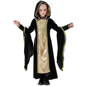 Costume de reine médiévale d'Halloween pour enfants, robe longue à capuche, costume de performance de mascarade noble - Product Image 2