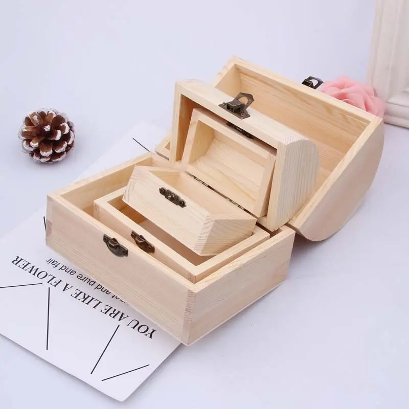 Antieke Gebogen Houten Juwelendoos Houten Munten Sieraden Organizer Schatkist Souvenir Case Slot Opbergdozen