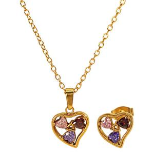 Ensemble de bijoux en zircon en forme de cœur, plaqué or 18 carats, acier titane, pour femmes, à porter au quotidien - Product Image 5