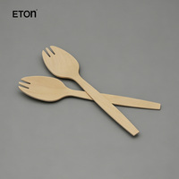 Cuillères-fourchettes jetables en bois de bouleau naturel compostable de 105 mm pour dégustation, pâtisserie et dessert – Vente en gros durable