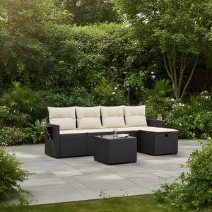 Black Rattan <b>Garden</b> <b>Sofa</b> Set Cream Cushions Outdoor Furniture Waterproof Contemporary Design - Product Image 2