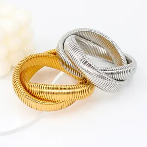 USENSET Fashion Dou bracciale flessibile bracciale in acciaio inossidabile placcato oro 18 carati impilabile doppio braccialetto elasticizzato ad incastro