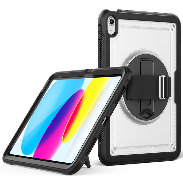 360 Rotating Stand TPU Bumper Shockproof PC Cover Hybrid Tablet Case with Hands Strap for iPad 10th Generation 10.9 Inch 2022