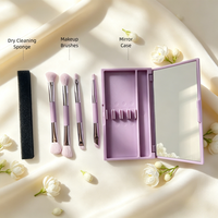 Lot de 5 pinceaux de maquillage double embout pour les yeux, en poils synthétiques véganes, kit cosmétique de voyage avec miroir, vente en gros, OEM