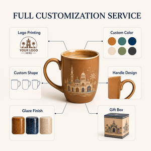 <span class=keywords><strong>Taza</strong></span> de Cerámica de 11 oz con Diseño Geométrico de Minarete Koutoubia Estilo Marrakech Marroquí, con Juego de Cucharas, OEM, ODM, Personalizable - Product Image 2